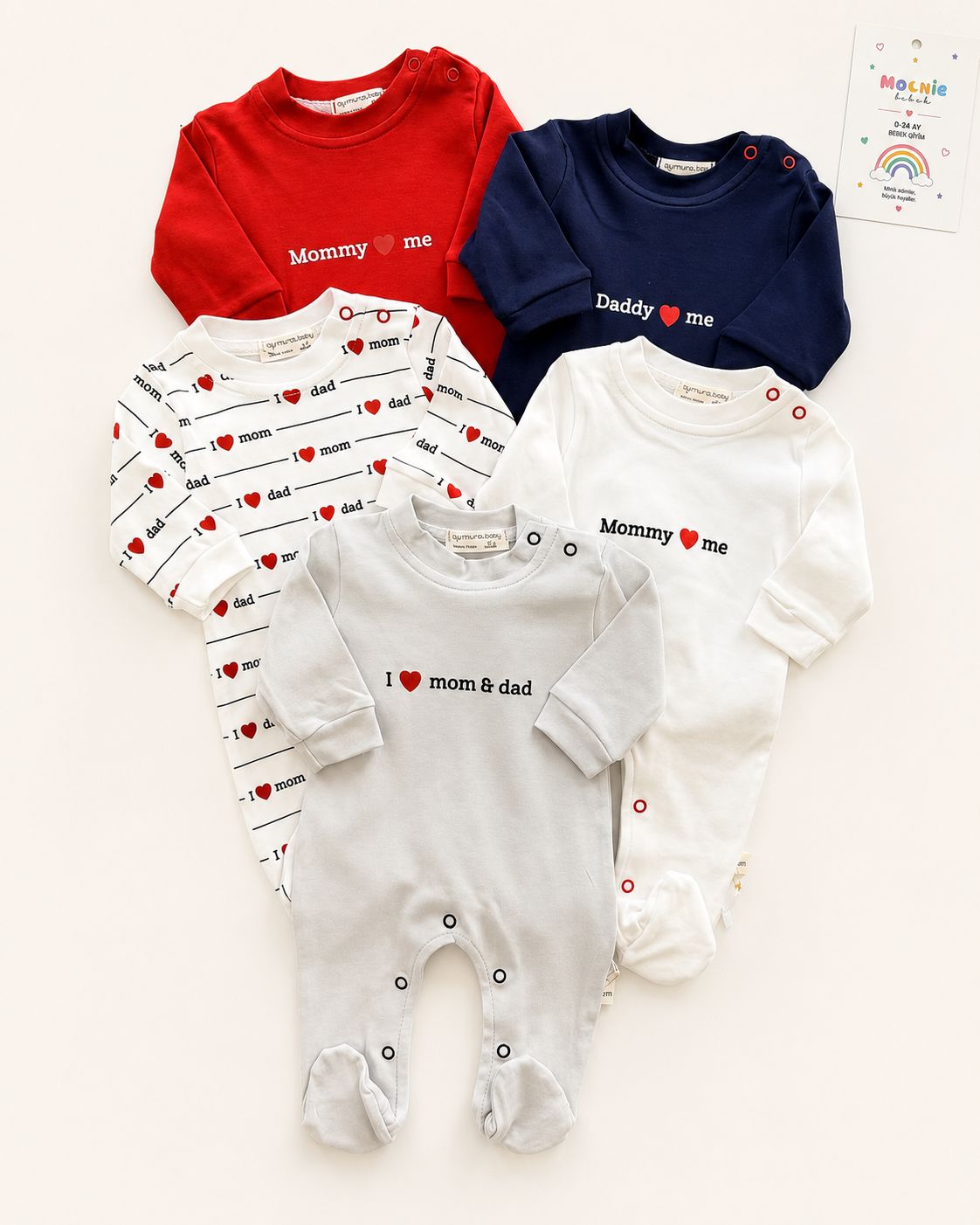 Mom & Dad Yazılı Patikli Evander Bebek 5´li Set Tulum